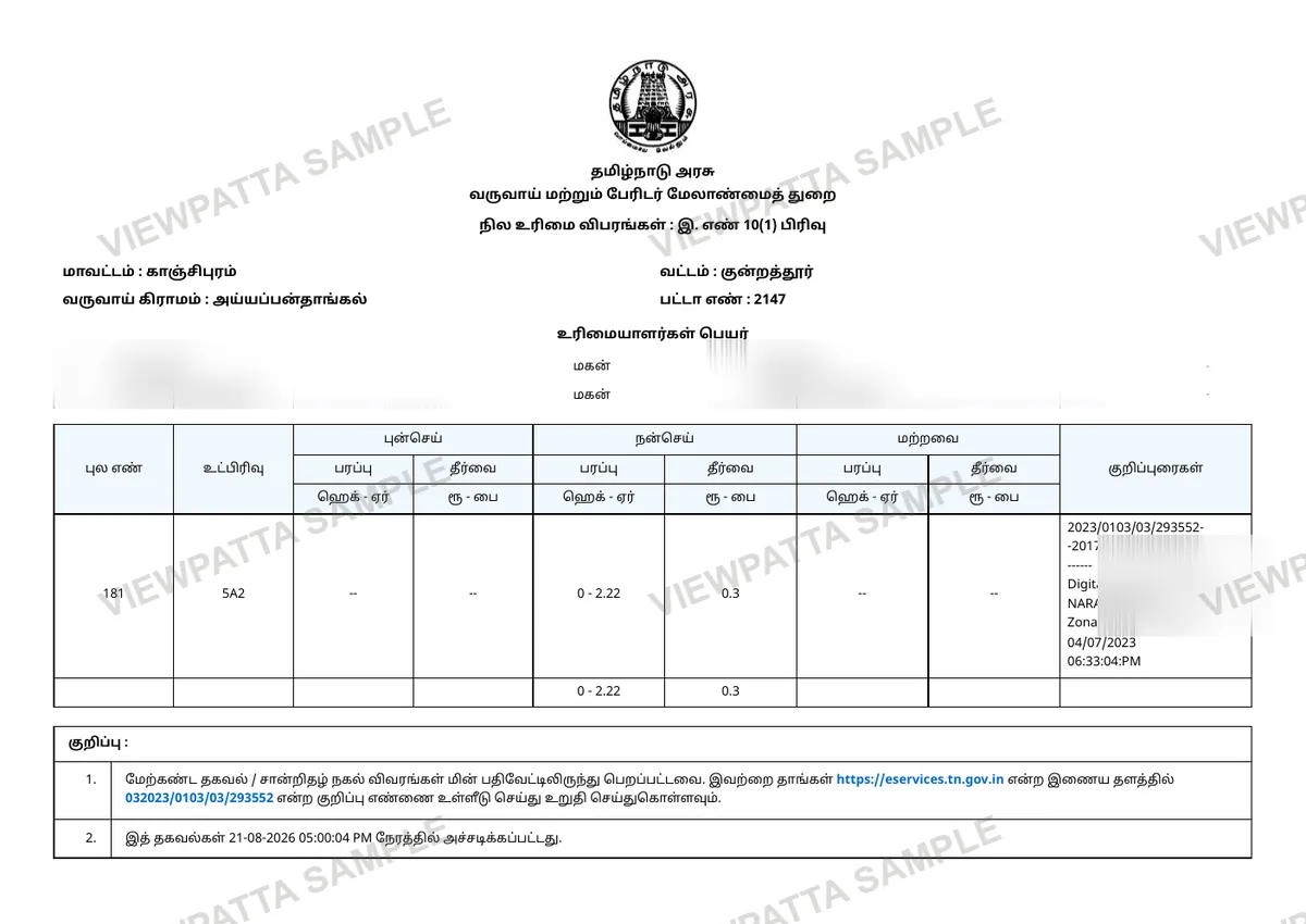 Patta chitta document preview